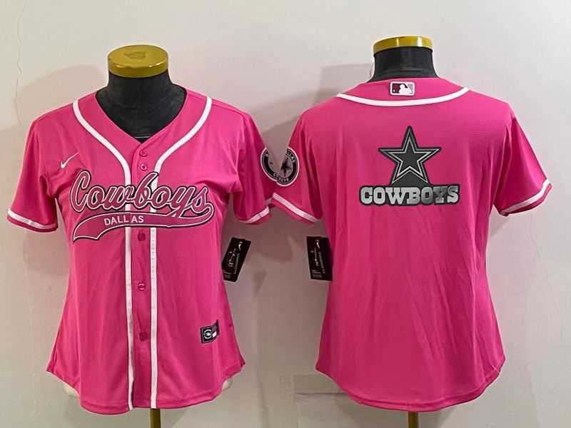 Womens Dallas Cowboys Pink Team Big Logo With Patch Cool Base Stitched Baseball Jersey